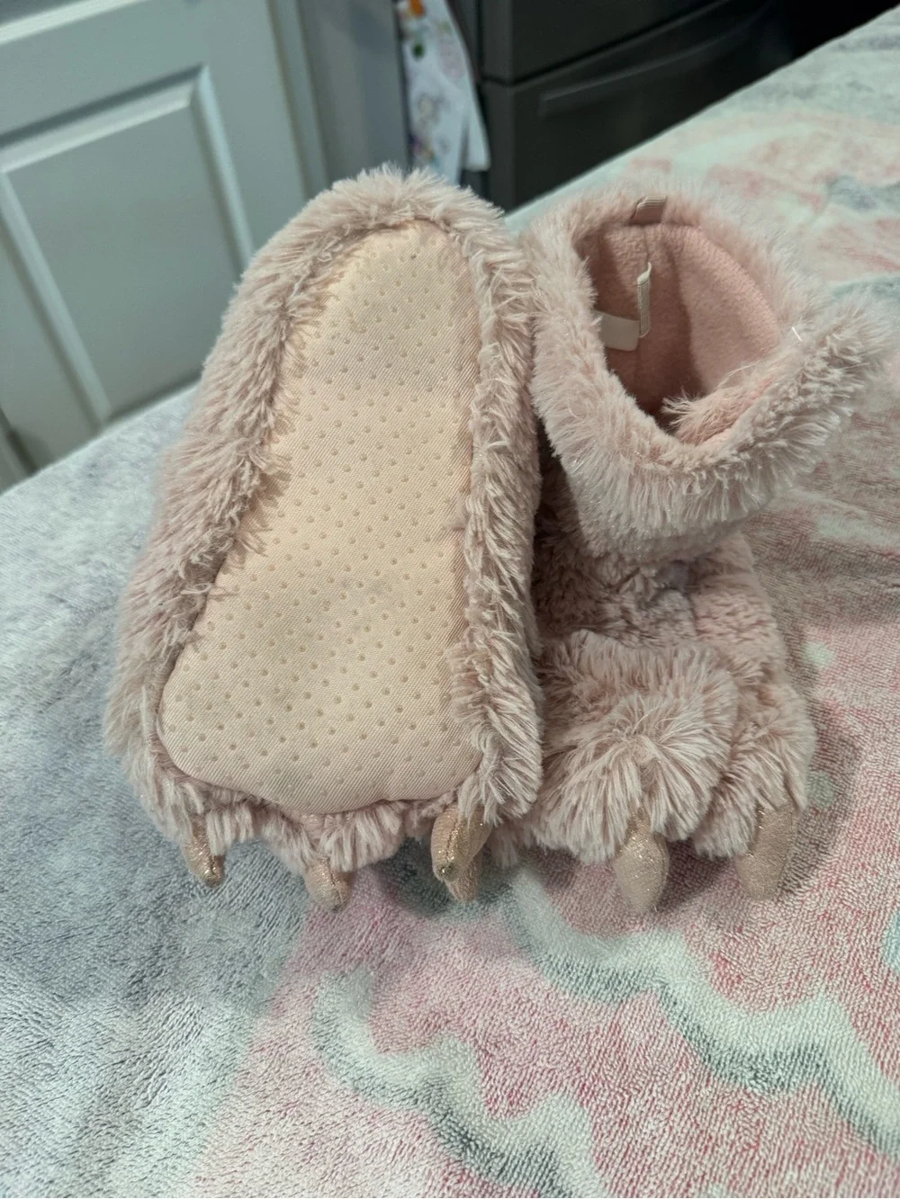 Carter's Plush Pink Dino Bootie Slippers with Claw Toes